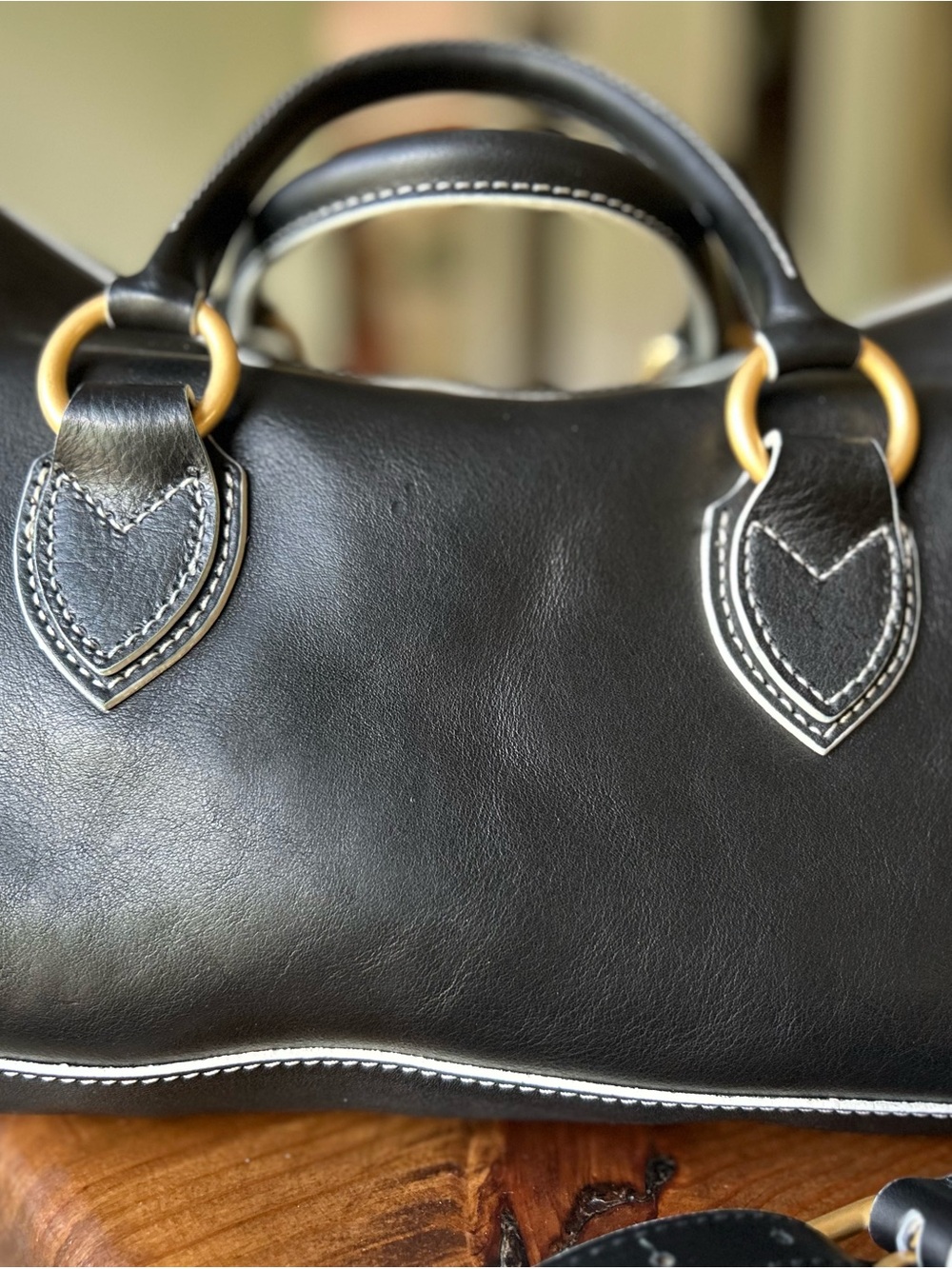 Dooney & Bourke Florentine Edge Black Leather Satchel with Contrast Stitching - Picture 2 of 7